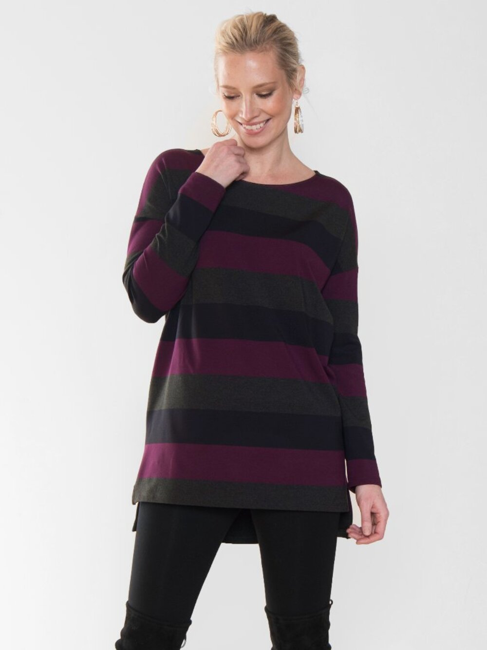 Miik Striped Boxy Long Sleeve Tunic Top